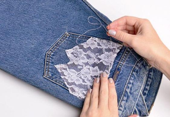 como decorar jeans con encaje
