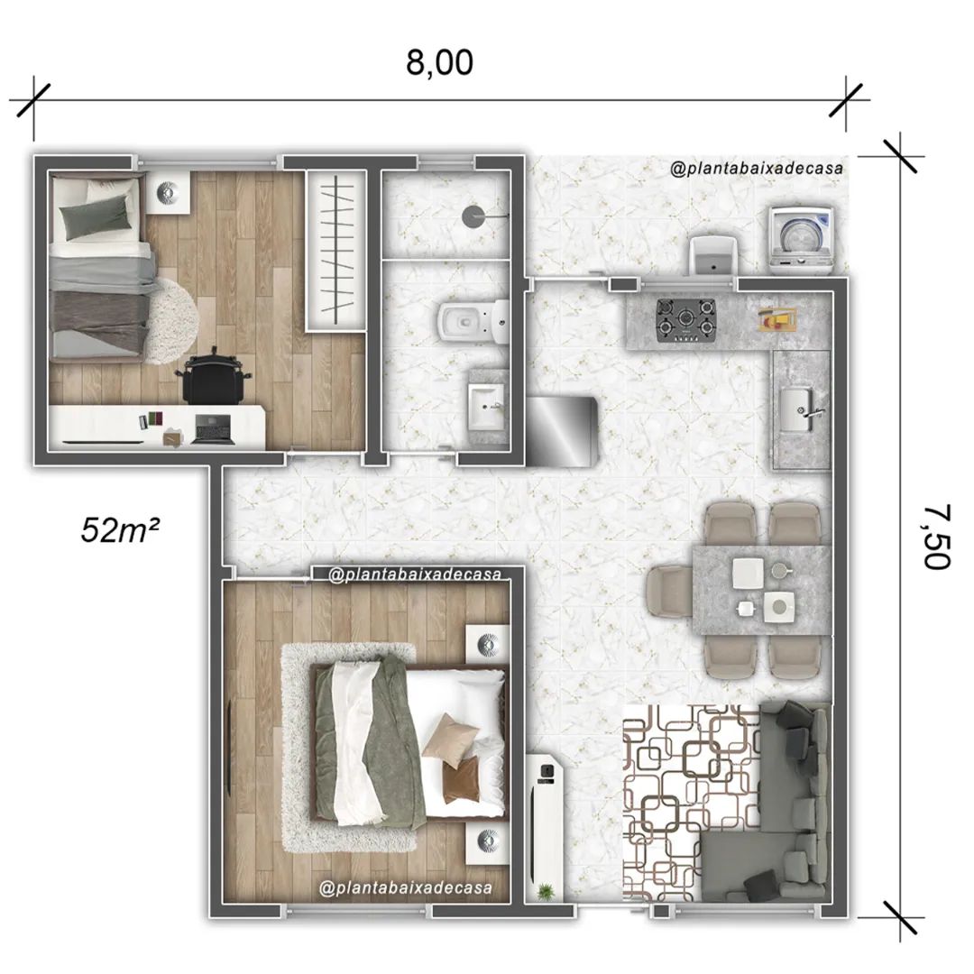 planos casas 1 piso 2 habitaciones 