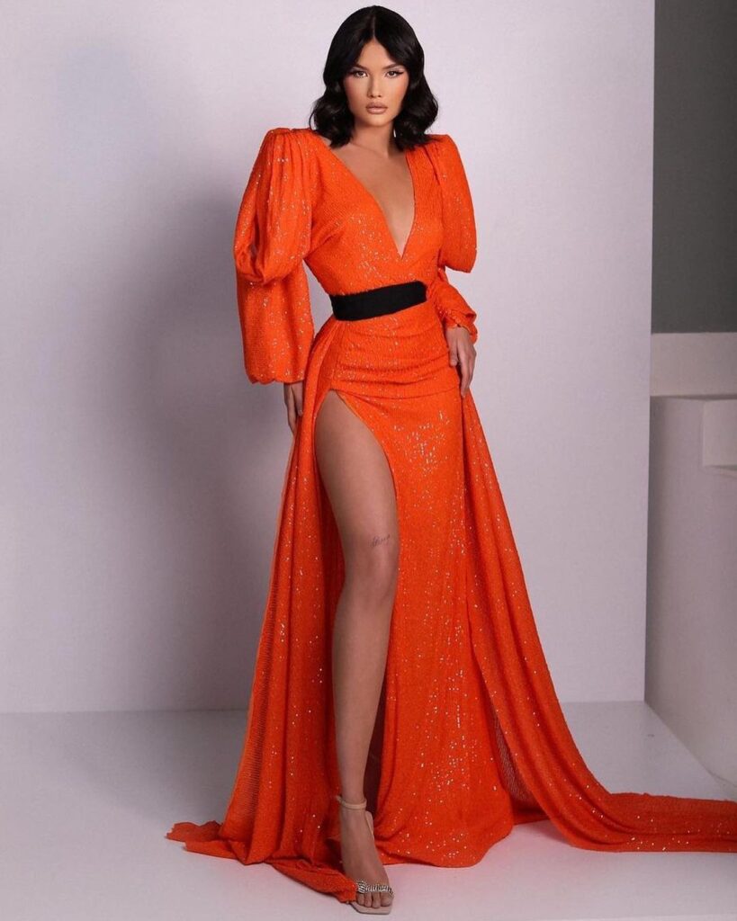 vestido naranja largo