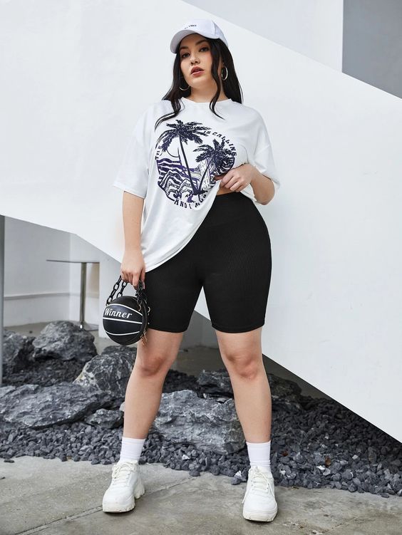 Looks biker shorts para plus size