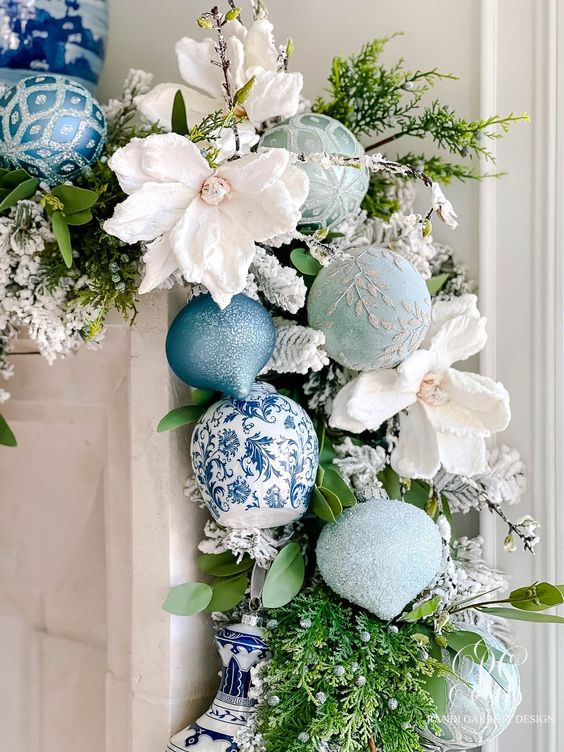 Decoración de navidad azul y blanco